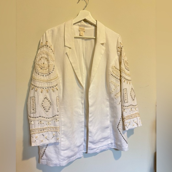 Chico's Vintage Linen Embroidered Blazer - Picture 9 of 13